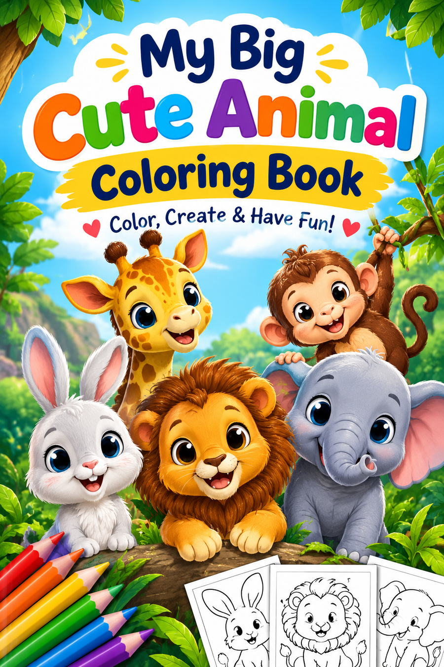 Cute Animal Coloring Book for Kids: Printable Pages